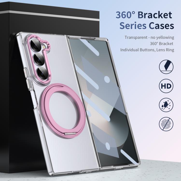 For Samsung Galaxy Z Fold6 5G Integrated Ice-feel High-transparency 360-Degree Rotating Stand MagSafe Folding Phone Case