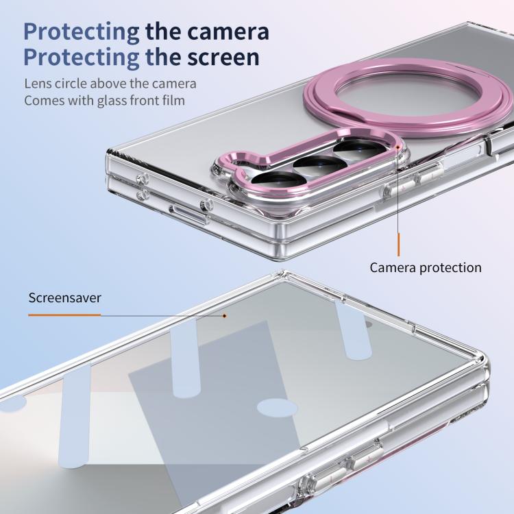 For Samsung Galaxy Z Fold6 5G Integrated Ice-feel High-transparency 360-Degree Rotating Stand MagSafe Folding Phone Case