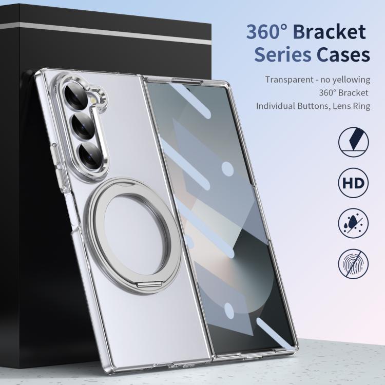 For Samsung Galaxy Z Fold6 5G Integrated Ice-feel High-transparency 360-Degree Rotating Stand MagSafe Folding Phone Case
