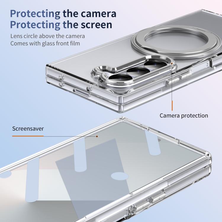 For Samsung Galaxy Z Fold6 5G Integrated Ice-feel High-transparency 360-Degree Rotating Stand MagSafe Folding Phone Case