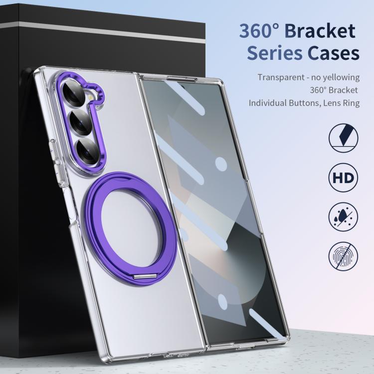 For Samsung Galaxy Z Fold6 5G Integrated Ice-feel High-transparency 360-Degree Rotating Stand MagSafe Folding Phone Case