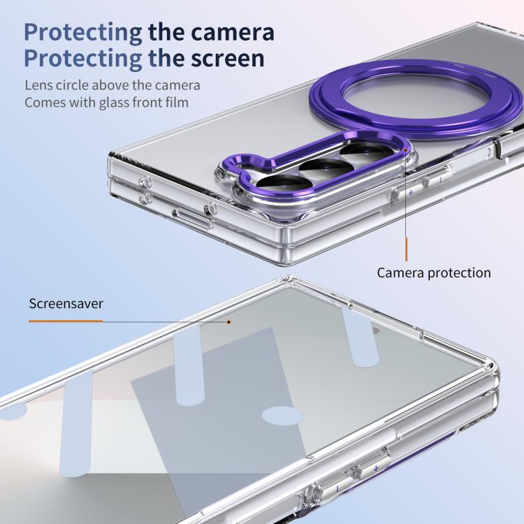 For Samsung Galaxy Z Fold6 5G Integrated Ice-feel High-transparency 360-Degree Rotating Stand MagSafe Folding Phone Case