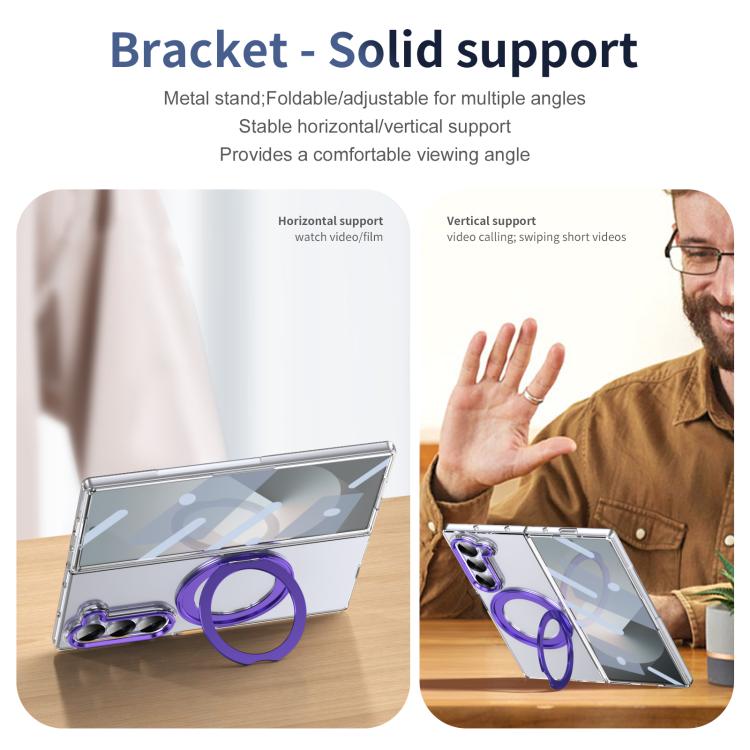 For Samsung Galaxy Z Fold6 5G Integrated Ice-feel High-transparency 360-Degree Rotating Stand MagSafe Folding Phone Case