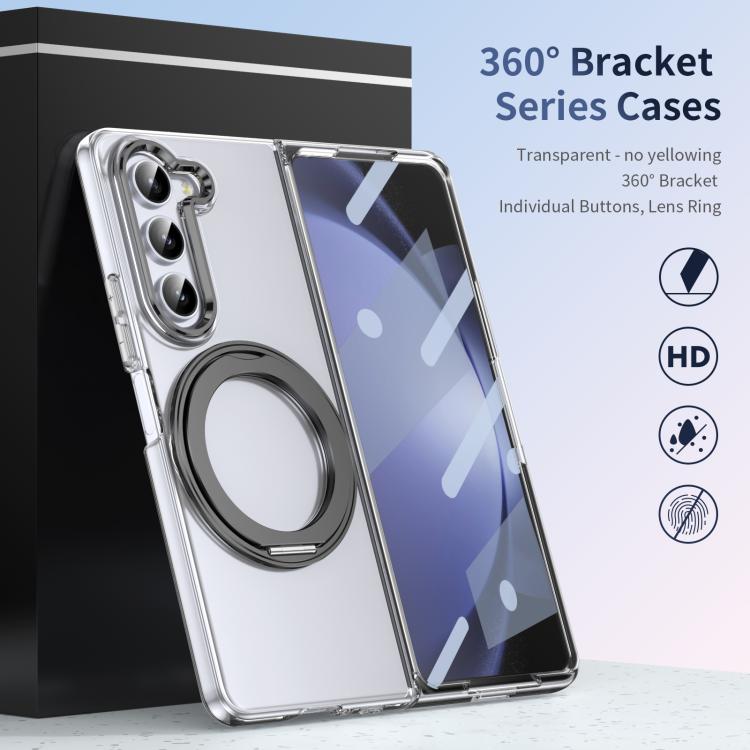 For Samsung Galaxy Z Fold5 5G Integrated Ice-feel High-transparency 360-Degree Rotating Stand MagSafe Folding Phone Case