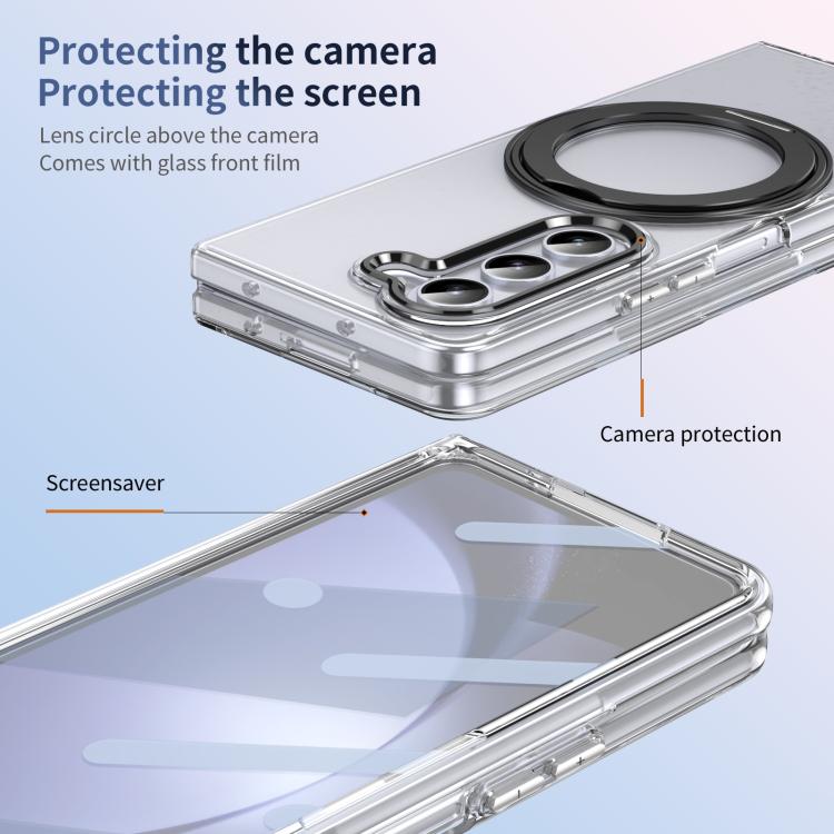 For Samsung Galaxy Z Fold5 5G Integrated Ice-feel High-transparency 360-Degree Rotating Stand MagSafe Folding Phone Case