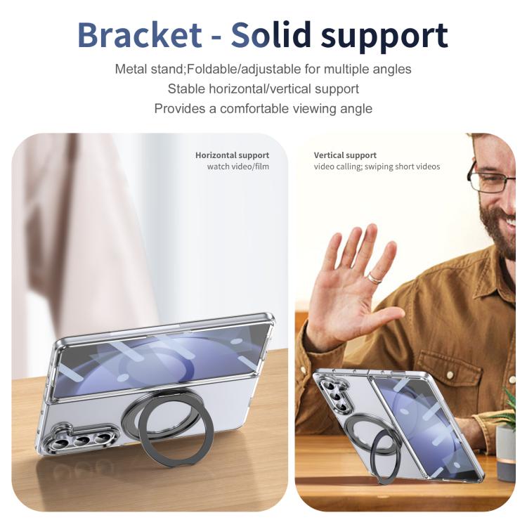 For Samsung Galaxy Z Fold5 5G Integrated Ice-feel High-transparency 360-Degree Rotating Stand MagSafe Folding Phone Case