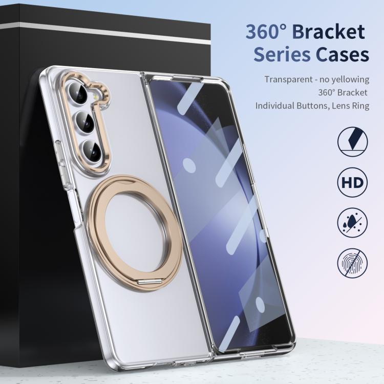 For Samsung Galaxy Z Fold5 5G Integrated Ice-feel High-transparency 360-Degree Rotating Stand MagSafe Folding Phone Case