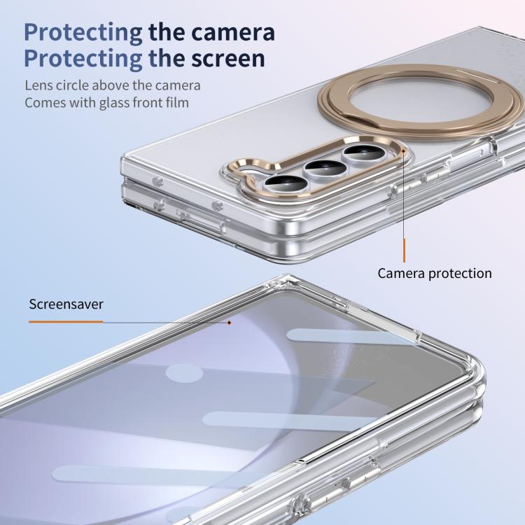 For Samsung Galaxy Z Fold5 5G Integrated Ice-feel High-transparency 360-Degree Rotating Stand MagSafe Folding Phone Case