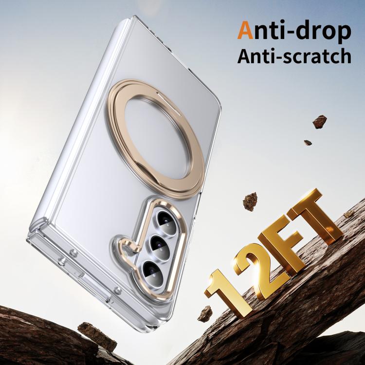 For Samsung Galaxy Z Fold5 5G Integrated Ice-feel High-transparency 360-Degree Rotating Stand MagSafe Folding Phone Case