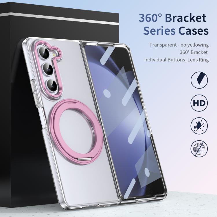 For Samsung Galaxy Z Fold5 5G Integrated Ice-feel High-transparency 360-Degree Rotating Stand MagSafe Folding Phone Case