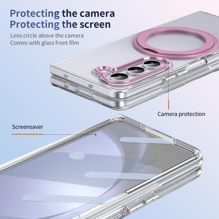 For Samsung Galaxy Z Fold5 5G Integrated Ice-feel High-transparency 360-Degree Rotating Stand MagSafe Folding Phone Case