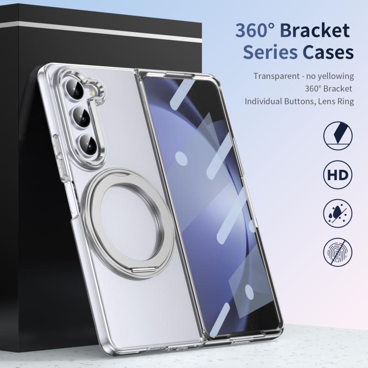 For Samsung Galaxy Z Fold5 5G Integrated Ice-feel High-transparency 360-Degree Rotating Stand MagSafe Folding Phone Case