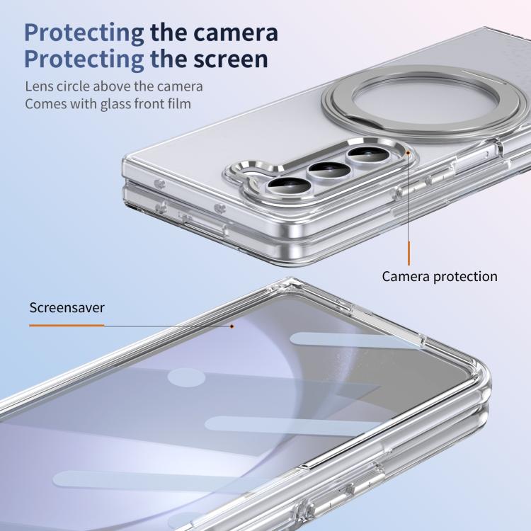 For Samsung Galaxy Z Fold5 5G Integrated Ice-feel High-transparency 360-Degree Rotating Stand MagSafe Folding Phone Case