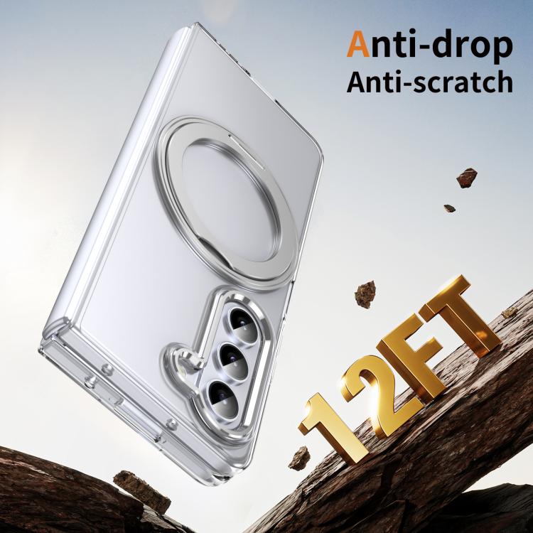 For Samsung Galaxy Z Fold5 5G Integrated Ice-feel High-transparency 360-Degree Rotating Stand MagSafe Folding Phone Case