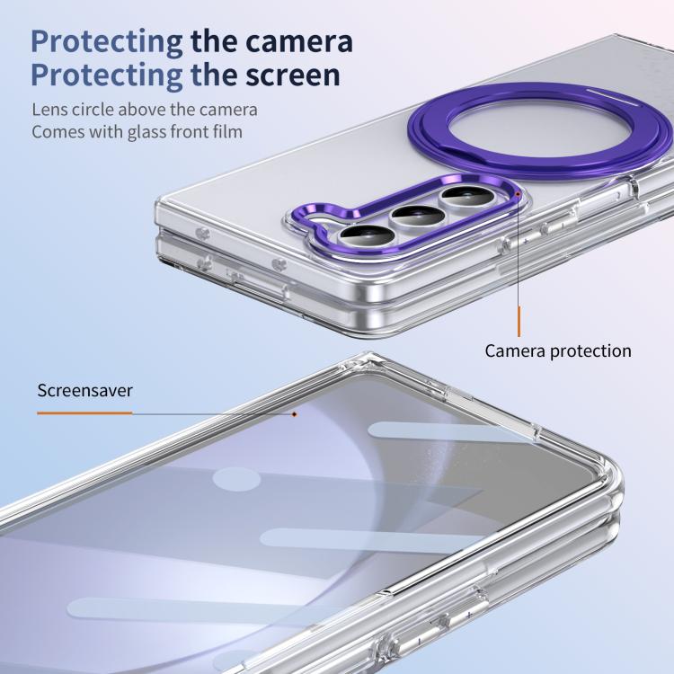 For Samsung Galaxy Z Fold5 5G Integrated Ice-feel High-transparency 360-Degree Rotating Stand MagSafe Folding Phone Case