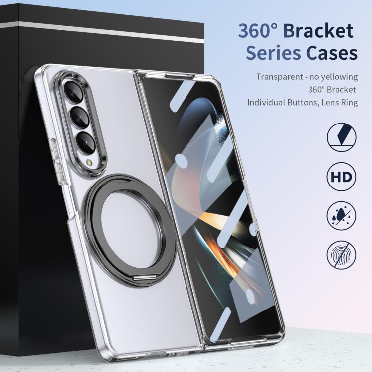 For Samsung Galaxy Z Fold4 5G Integrated Ice-feel High-transparency 360-Degree Rotating Stand MagSafe Folding Phone Case