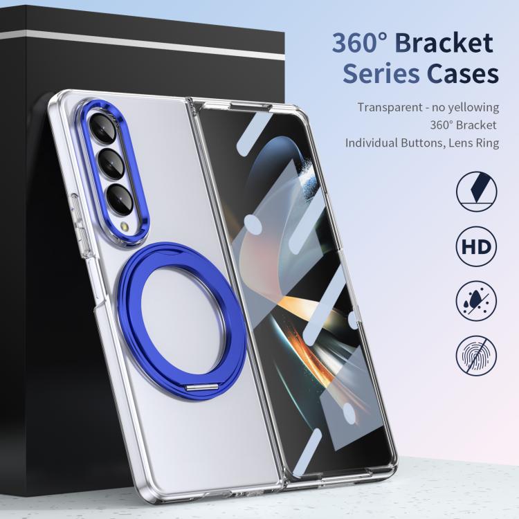 For Samsung Galaxy Z Fold4 5G Integrated Ice-feel High-transparency 360-Degree Rotating Stand MagSafe Folding Phone Case