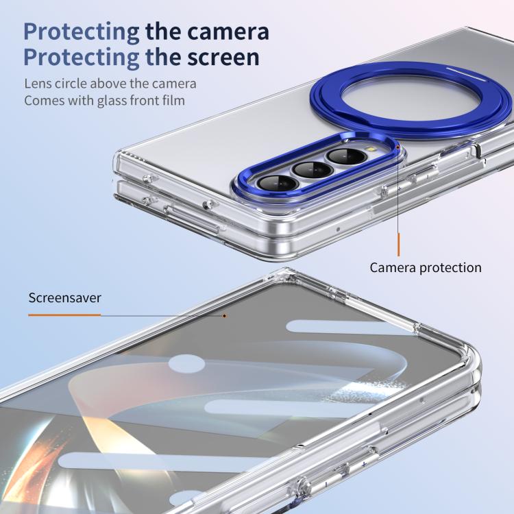 For Samsung Galaxy Z Fold4 5G Integrated Ice-feel High-transparency 360-Degree Rotating Stand MagSafe Folding Phone Case