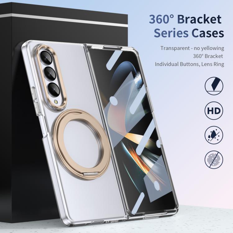 For Samsung Galaxy Z Fold4 5G Integrated Ice-feel High-transparency 360-Degree Rotating Stand MagSafe Folding Phone Case