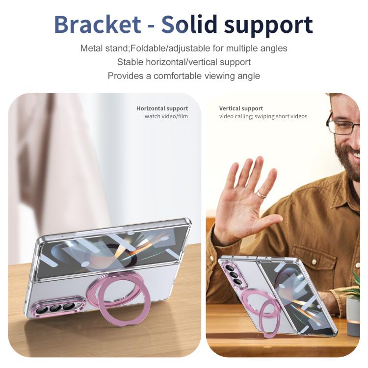 For Samsung Galaxy Z Fold4 5G Integrated Ice-feel High-transparency 360-Degree Rotating Stand MagSafe Folding Phone Case