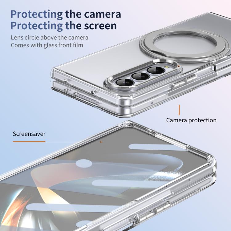 For Samsung Galaxy Z Fold4 5G Integrated Ice-feel High-transparency 360-Degree Rotating Stand MagSafe Folding Phone Case
