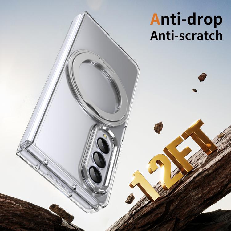 For Samsung Galaxy Z Fold4 5G Integrated Ice-feel High-transparency 360-Degree Rotating Stand MagSafe Folding Phone Case