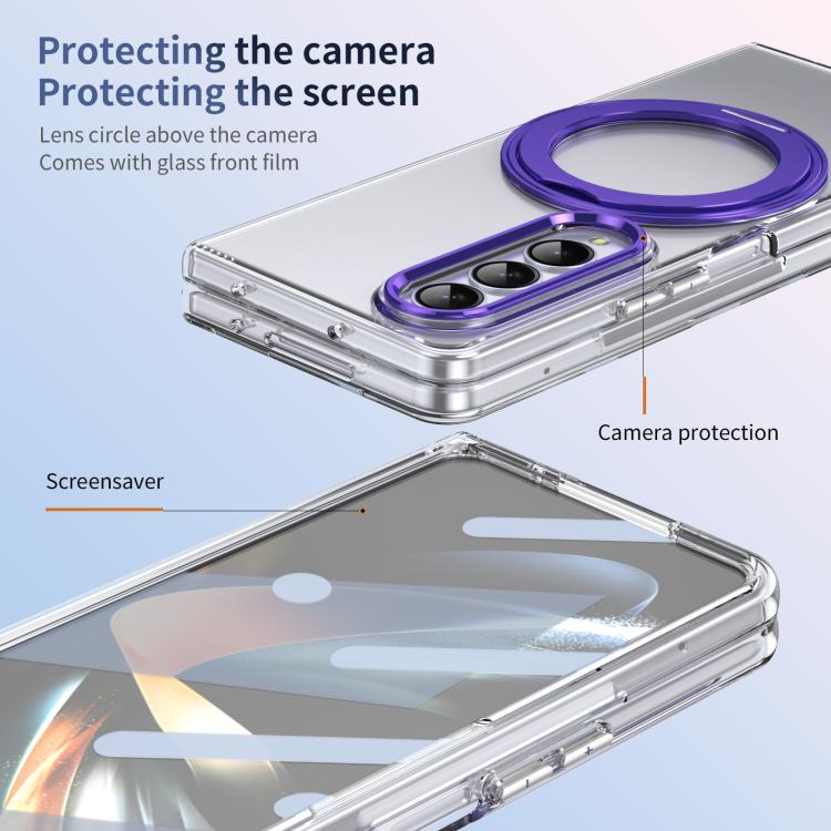 For Samsung Galaxy Z Fold4 5G Integrated Ice-feel High-transparency 360-Degree Rotating Stand MagSafe Folding Phone Case