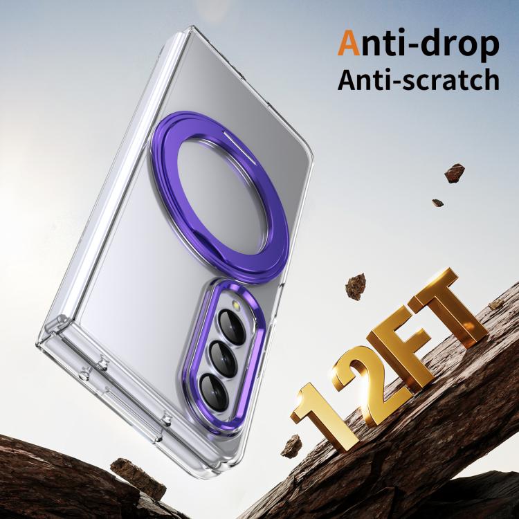 For Samsung Galaxy Z Fold4 5G Integrated Ice-feel High-transparency 360-Degree Rotating Stand MagSafe Folding Phone Case