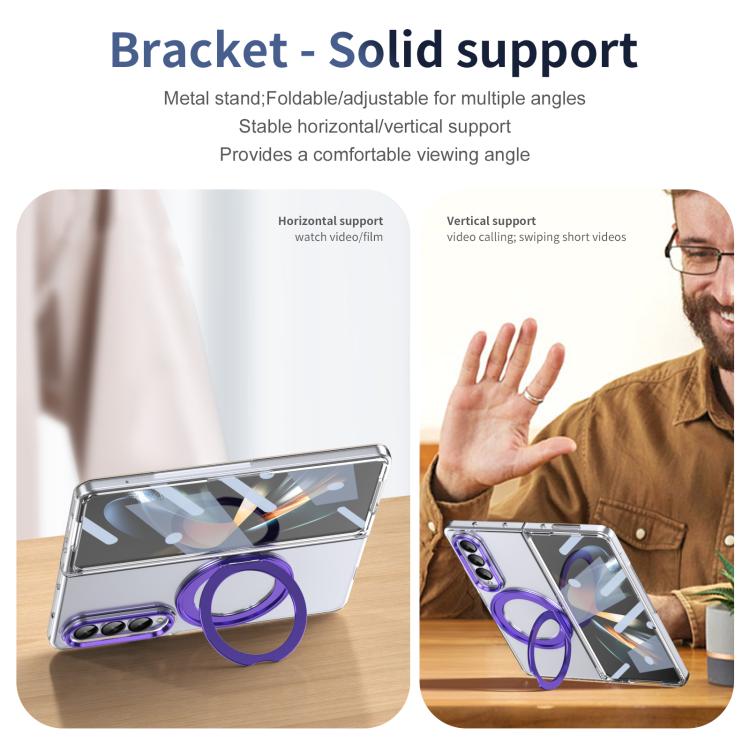For Samsung Galaxy Z Fold4 5G Integrated Ice-feel High-transparency 360-Degree Rotating Stand MagSafe Folding Phone Case