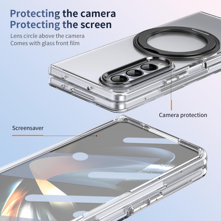 For Samsung Galaxy Z Fold3 5G Integrated Ice-feel High-transparency 360-Degree Rotating Stand MagSafe Folding Phone Case