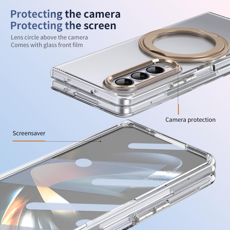 For Samsung Galaxy Z Fold3 5G Integrated Ice-feel High-transparency 360-Degree Rotating Stand MagSafe Folding Phone Case