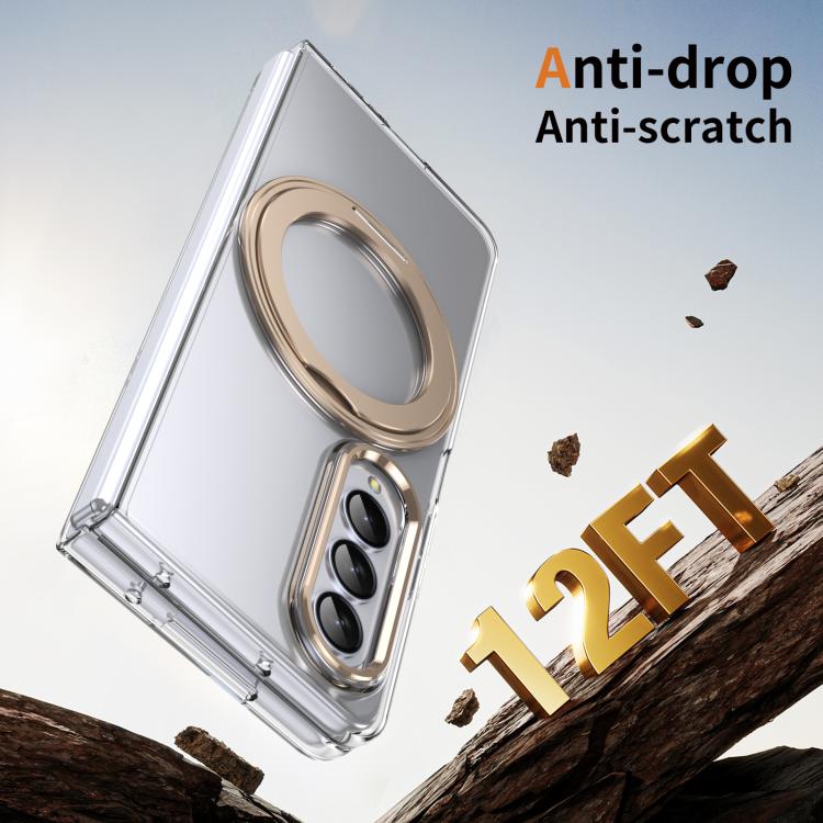 For Samsung Galaxy Z Fold3 5G Integrated Ice-feel High-transparency 360-Degree Rotating Stand MagSafe Folding Phone Case