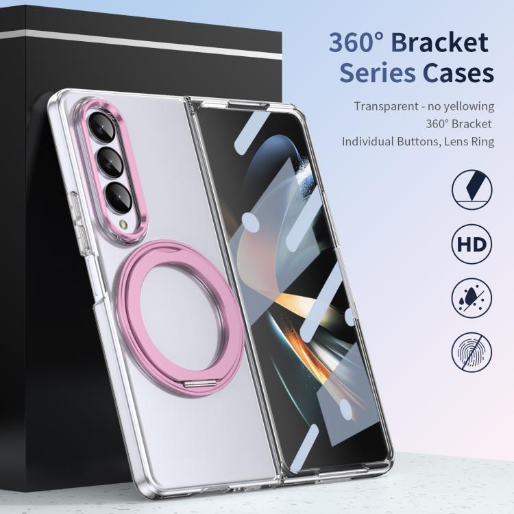 For Samsung Galaxy Z Fold3 5G Integrated Ice-feel High-transparency 360-Degree Rotating Stand MagSafe Folding Phone Case