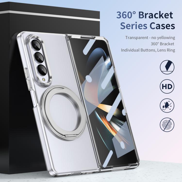 For Samsung Galaxy Z Fold3 5G Integrated Ice-feel High-transparency 360-Degree Rotating Stand MagSafe Folding Phone Case