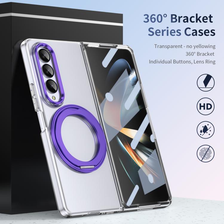 For Samsung Galaxy Z Fold3 5G Integrated Ice-feel High-transparency 360-Degree Rotating Stand MagSafe Folding Phone Case