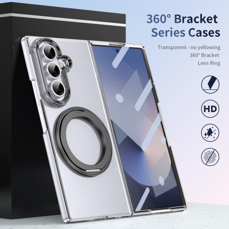 For Samsung Galaxy Z Fold7 5G Integrated Ice-feel High-transparency 360-Degree Rotating Stand MagSafe Folding Phone Case
