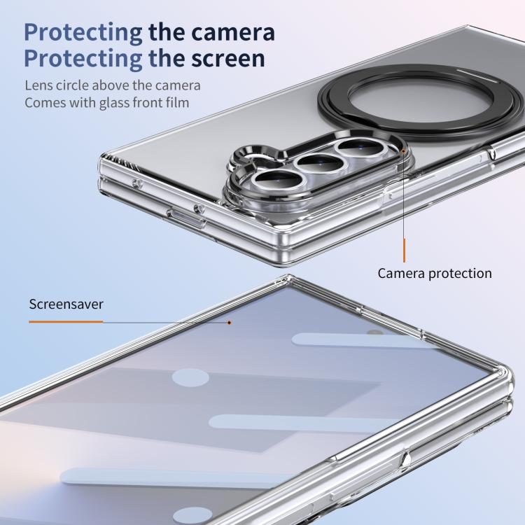 For Samsung Galaxy Z Fold7 5G Integrated Ice-feel High-transparency 360-Degree Rotating Stand MagSafe Folding Phone Case