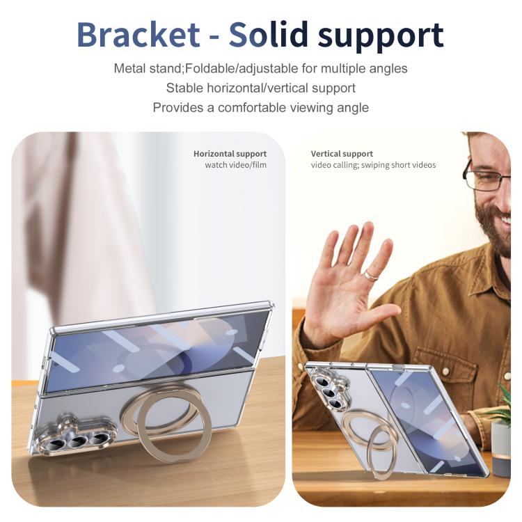 For Samsung Galaxy Z Fold7 5G Integrated Ice-feel High-transparency 360-Degree Rotating Stand MagSafe Folding Phone Case