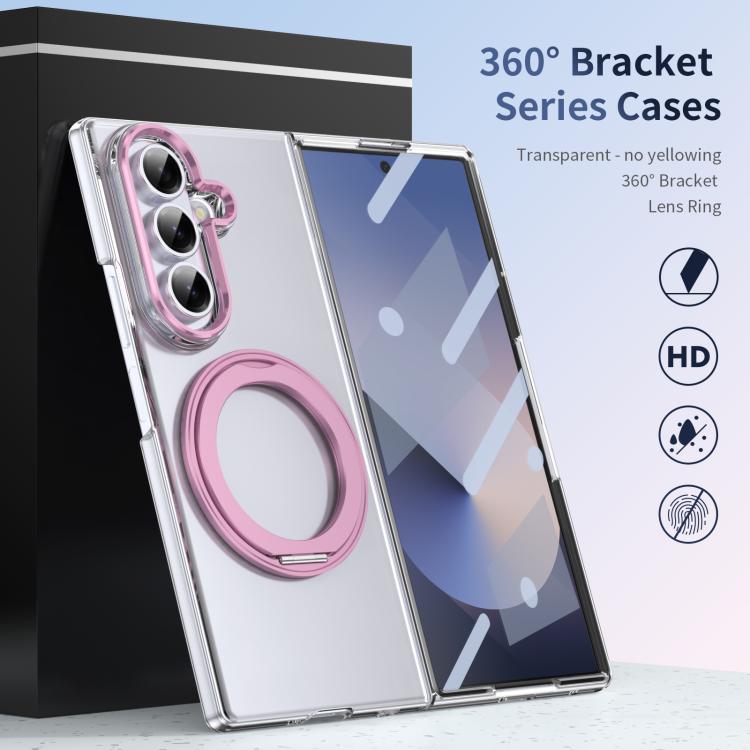 For Samsung Galaxy Z Fold7 5G Integrated Ice-feel High-transparency 360-Degree Rotating Stand MagSafe Folding Phone Case