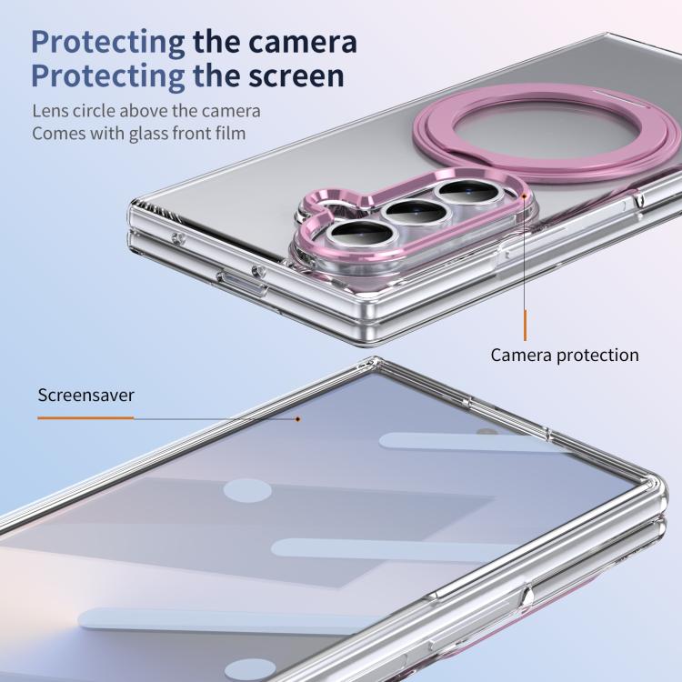 For Samsung Galaxy Z Fold7 5G Integrated Ice-feel High-transparency 360-Degree Rotating Stand MagSafe Folding Phone Case