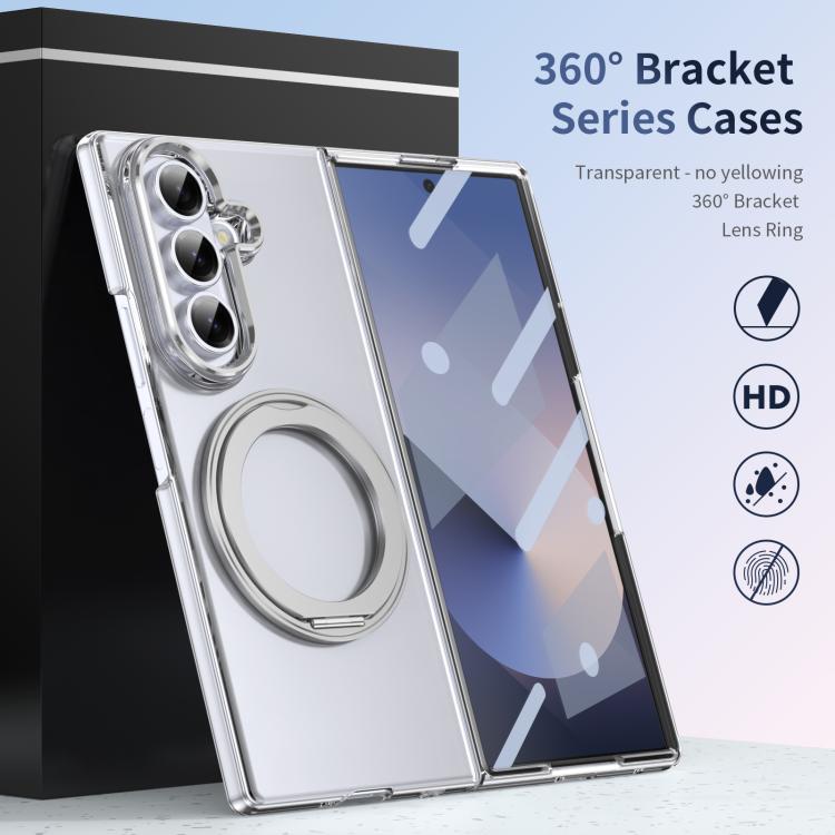 For Samsung Galaxy Z Fold7 5G Integrated Ice-feel High-transparency 360-Degree Rotating Stand MagSafe Folding Phone Case