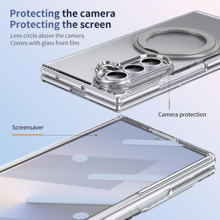For Samsung Galaxy Z Fold7 5G Integrated Ice-feel High-transparency 360-Degree Rotating Stand MagSafe Folding Phone Case