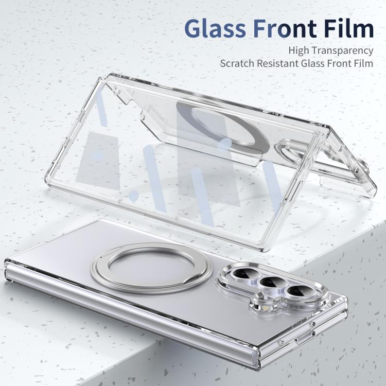 For Samsung Galaxy Z Fold7 5G Integrated Ice-feel High-transparency 360-Degree Rotating Stand MagSafe Folding Phone Case