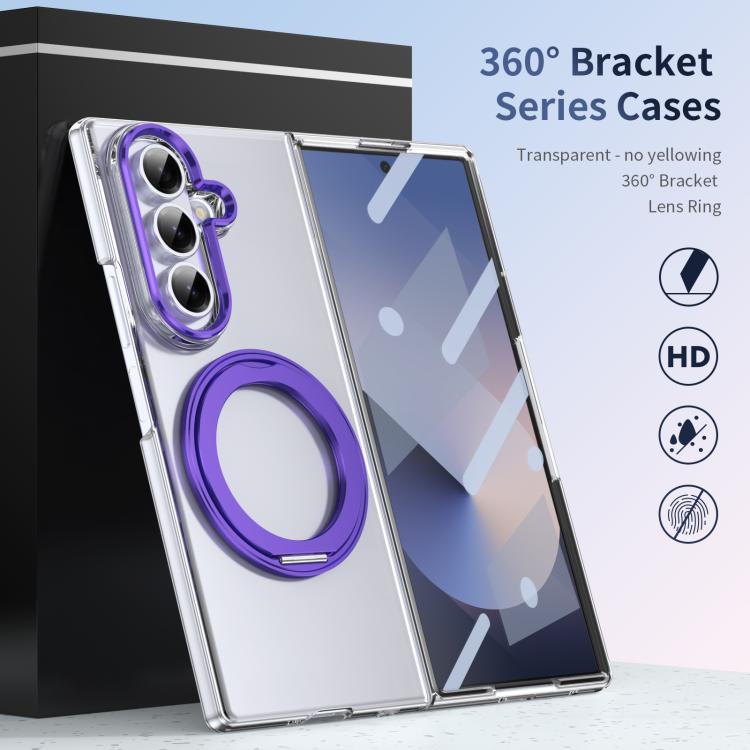 For Samsung Galaxy Z Fold7 5G Integrated Ice-feel High-transparency 360-Degree Rotating Stand MagSafe Folding Phone Case