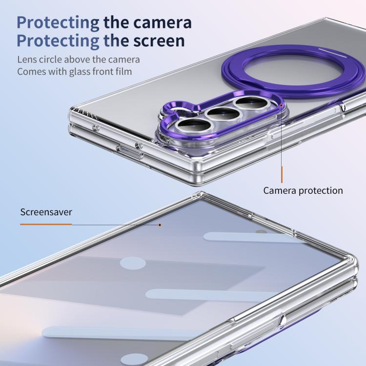 For Samsung Galaxy Z Fold7 5G Integrated Ice-feel High-transparency 360-Degree Rotating Stand MagSafe Folding Phone Case