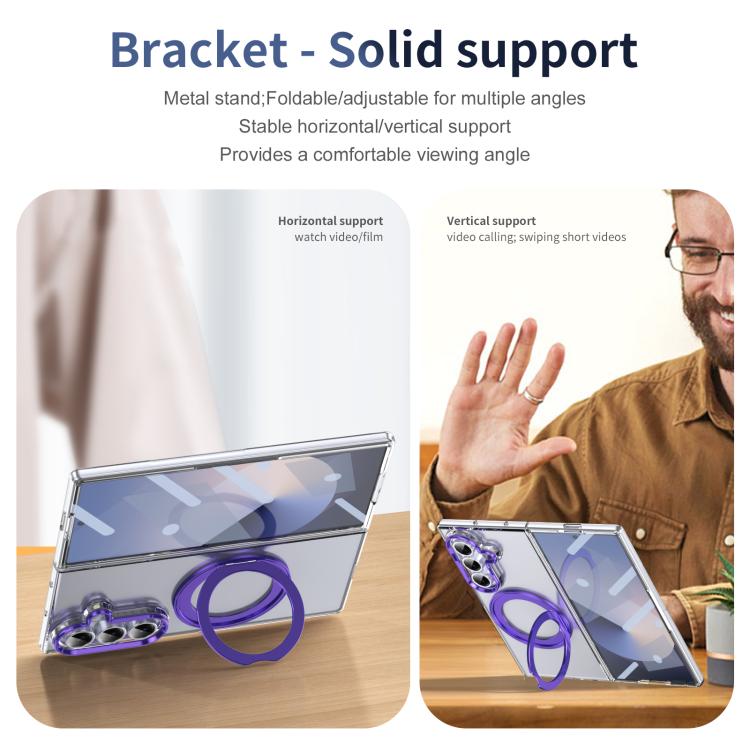 For Samsung Galaxy Z Fold7 5G Integrated Ice-feel High-transparency 360-Degree Rotating Stand MagSafe Folding Phone Case