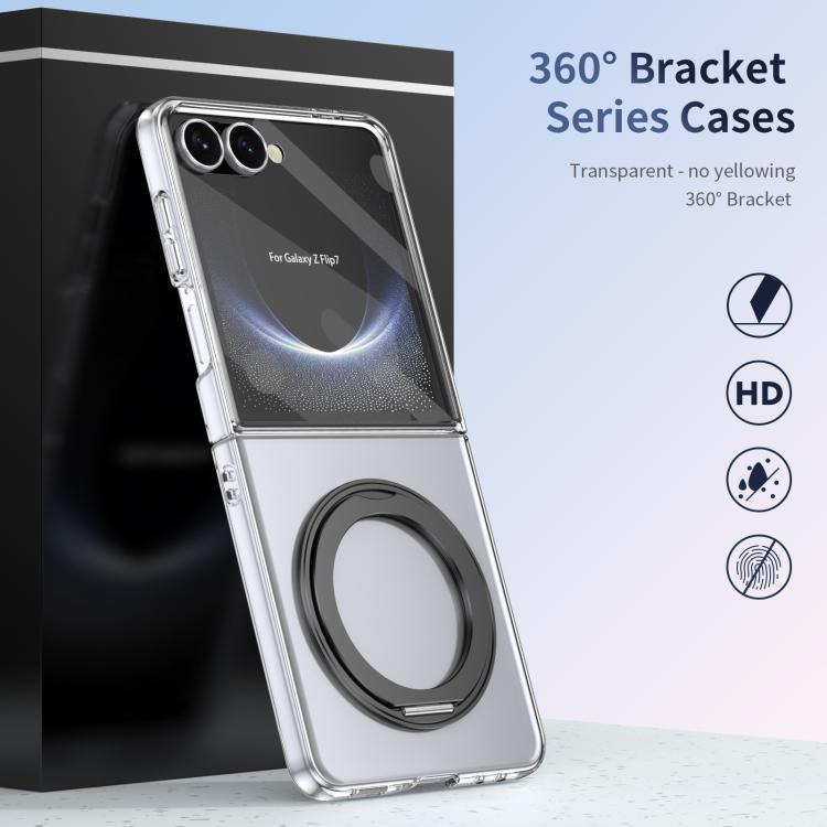 For Samsung Galaxy Z Flip7 5G Integrated Ice-feel High-transparency 360-Degree Rotating Stand MagSafe Folding Phone Case