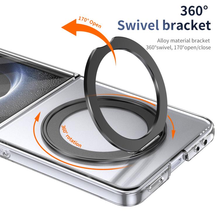 For Samsung Galaxy Z Flip7 5G Integrated Ice-feel High-transparency 360-Degree Rotating Stand MagSafe Folding Phone Case