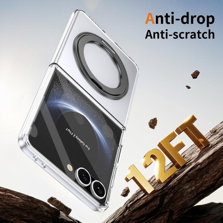 For Samsung Galaxy Z Flip7 5G Integrated Ice-feel High-transparency 360-Degree Rotating Stand MagSafe Folding Phone Case