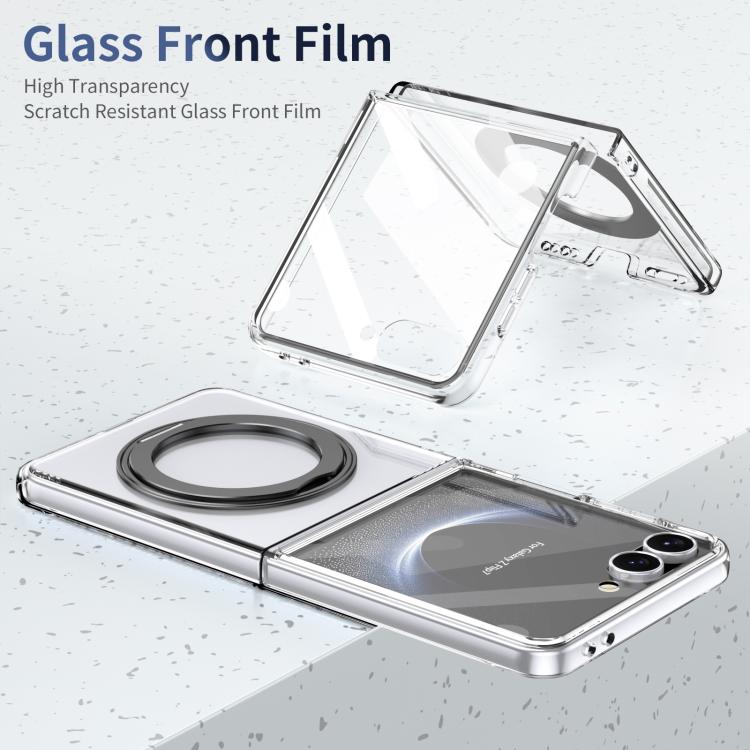 For Samsung Galaxy Z Flip7 5G Integrated Ice-feel High-transparency 360-Degree Rotating Stand MagSafe Folding Phone Case